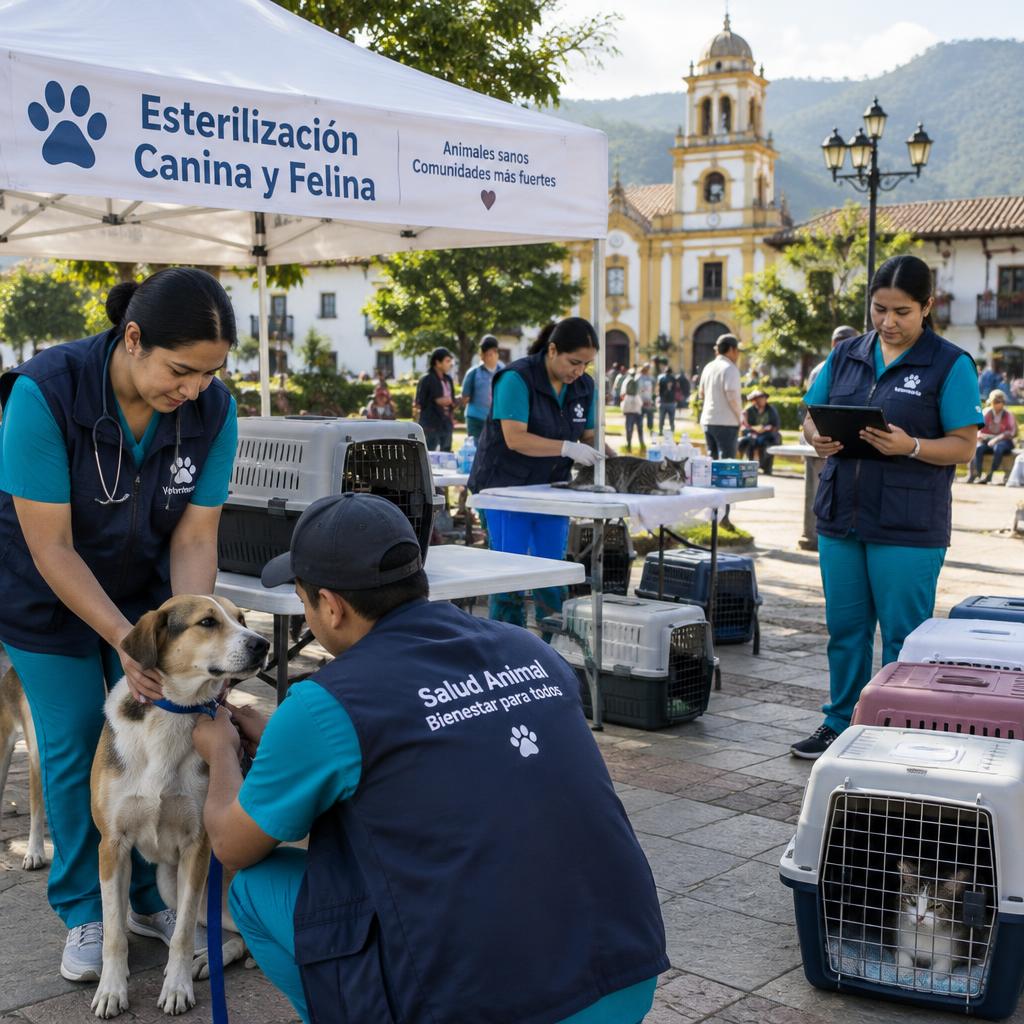 Brigada de esterilización operando en campo con tabletas